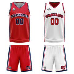 Benutzerdefinierte Rot Weiß Marine Reversible Basketball Jersey Personalisierte Print Name Nummer Logo