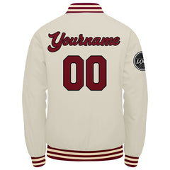 Benutzerdefinierte Verlauf Varsity-Jacke. Letterman-Jacke Karminrot Creme
