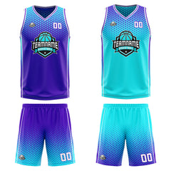 Benutzerdefinierte Reversible Basketball Jersey Personalisierte Print Name Nummer Logo Lila-Hellblau