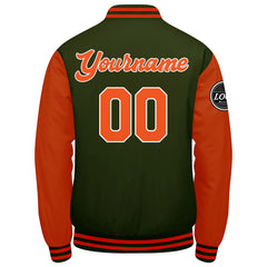 Benutzerdefinierte Verlauf Varsity-Jacke. Letterman-Jacke Olivgrün Orange