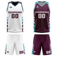 Benutzerdefinierte Weiß Granat Türkis Reversible Basketball Jersey Personalisierte Print Name Nummer Logo