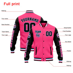 Benutzerdefinierte Varsity-Jacke. Letterman-Jacke für Männer, Frauen und Jugendliche Rosa Schwarz