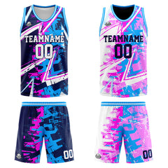 Benutzerdefinierte Reversible Basketball Jersey Personalisierte Print Name Nummer Logo Rosa&Blau