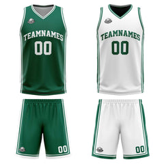 Benutzerdefinierte Grün Weiß Reversible Basketball Jersey Personalisierte Print Name Nummer Logo