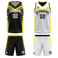 Benutzerdefinierte Schwarz Weiß Gelb Reversible Basketball Jersey Personalisierte Print Name Nummer Logo