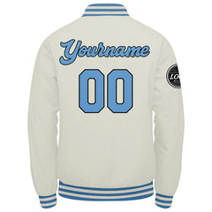 Benutzerdefinierte Verlauf Varsity-Jacke. Letterman-Jacke Creme Hellblau