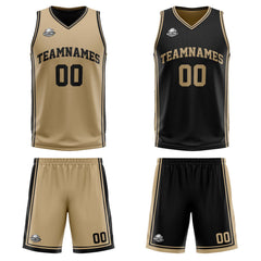 Benutzerdefinierte Gold Schwarz Reversible Basketball Jersey Personalisierte Print Name Nummer Logo
