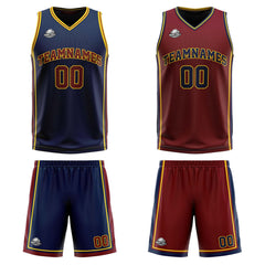 Benutzerdefinierte Marine Wein Gelb Reversible Basketball Jersey Personalisierte Print Name Nummer Logo