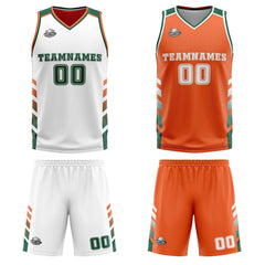 Benutzerdefinierte Weiß Orange Grün Reversible Basketball Jersey Personalisierte Print Name Nummer Logo