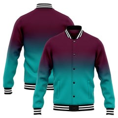 Benutzerdefinierte Verlauf Varsity-Jacke. Letterman-Jacke Burgunder Teal