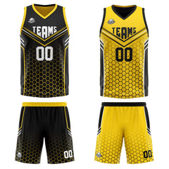 Benutzerdefinierte Schwarz Gelb Reversible Basketball Jersey Personalisierte Print Name Nummer Logo