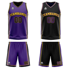 Benutzerdefinierte Lila Schwarz Gelb Reversible Basketball Jersey Personalisierte Print Name Nummer Logo
