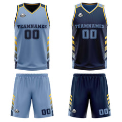 Benutzerdefinierte Hellblau Marinegelb Reversible Basketball Jersey Personalisierte Print Name Nummer Logo