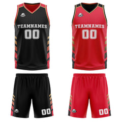 Benutzerdefinierte Schwarz Rot Gold Reversible Basketball Jersey Personalisierte Print Name Nummer Logo