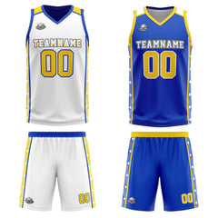 Benutzerdefinierte Gelb Blau Reversible Basketball Jersey Personalisierte Print Name Nummer Logo