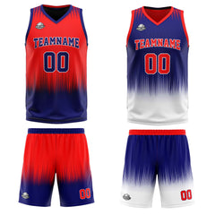 Benutzerdefinierte Rot Dunkelblau Reversible Basketball Jersey Personalisierte Print Name Nummer Logo