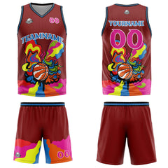 Benutzerdefinierter Burgund Basketball Jersey Uniform Anzug gedruckt Ihr Logo Name Nummer
