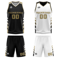 Benutzerdefinierte Schwarz Weiß Gold Reversible Basketball Jersey Personalisierte Print Name Nummer Logo
