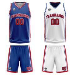 Benutzerdefinierte Royal Weiß Rot Reversible Basketball Jersey Personalisierte Print Name Nummer Logo
