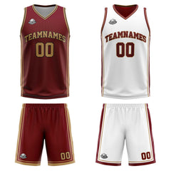 Benutzerdefinierte Wein Gold Reversible Basketball Jersey Personalisierte Print Name Nummer Logo