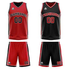 Benutzerdefinierte Rot Schwarz Weiß Reversible Basketball Jersey Personalisierte Print Name Nummer Logo