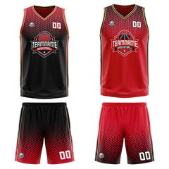 Benutzerdefinierte Schwarz Rot Gold Reversible Basketball Jersey Personalisierte Print Name Nummer Logo