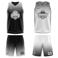 Benutzerdefinierte Schwarz Weiß Grau Reversible Basketball Jersey Personalisierte Print Name Nummer Logo