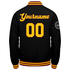 Benutzerdefinierte Verlauf Varsity-Jacke. Letterman-Jacke Karminrot Schwarz Gelb
