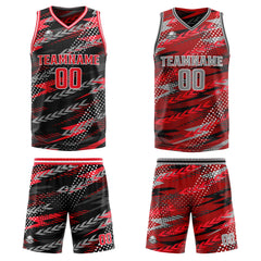 Benutzerdefinierte Schwarz Rot Grau Reversible Basketball Jersey Personalisierte Print Name Nummer Logo