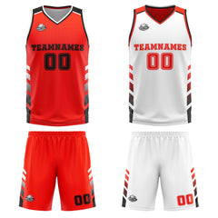 Benutzerdefinierte Orange Rot Weiß Schwarz Reversible Basketball Jersey Personalisierte Print Name Nummer Logo