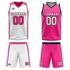 Benutzerdefinierte Weiß Rosa Reversible Basketball Jersey Personalisierte Print Name Nummer Logo