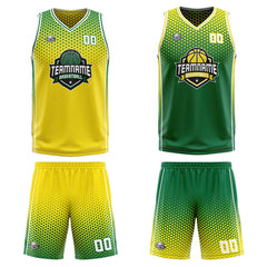 Benutzerdefinierte Gelb Grün Reversible Basketball Jersey Personalisierte Print Name Nummer Logo