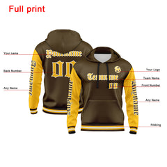 Benutzerdefiniert Braun Gelb Hoodie Personalisiert Männer Pullover Hoodie Gedruckt Team Name Number Logo für Frauen
