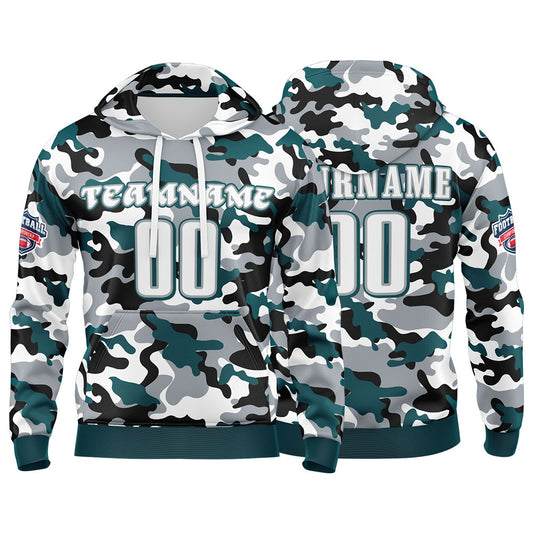 Benutzerdefinierter Sweatshirt-Hoodie für Mann, Frau, Mädchen, Junge. Drucken Sie Ihr Logo, Ihren Namen und Ihre Nummer Mitternachtsgrün-Schwarz