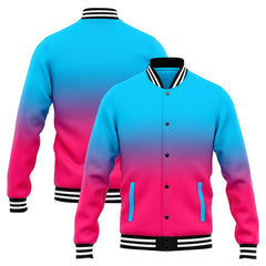 Benutzerdefinierte Verlauf Varsity-Jacke. Letterman-Jacke Hellblau Rosa