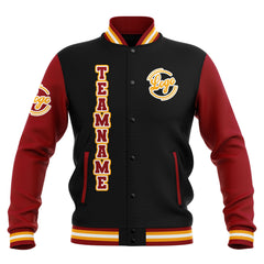 Benutzerdefiniert Schwarz Rot Gelb Wasserdichte Varsity Jacken Personalisiert genäht Name Nummer Logo zu Letterman Jacken