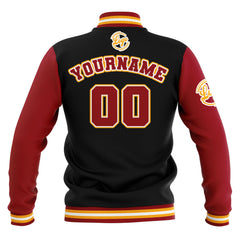 Benutzerdefiniert Schwarz Rot Gelb Wasserdichte Varsity Jacken Personalisiert genäht Name Nummer Logo zu Letterman Jacken