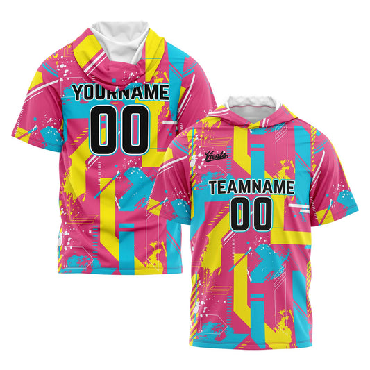 Benutzerdefinierte Gelb Kurzarm-Kapuzenpullover für Männer Frauen Hemden mit Kapuzen gedruckt Name Logo