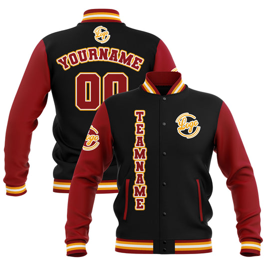 Benutzerdefiniert Schwarz Rot Gelb Wasserdichte Varsity Jacken Personalisiert genäht Name Nummer Logo zu Letterman Jacken