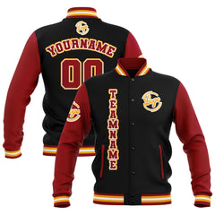 Benutzerdefiniert Schwarz Rot Gelb Wasserdichte Varsity Jacken Personalisiert genäht Name Nummer Logo zu Letterman Jacken
