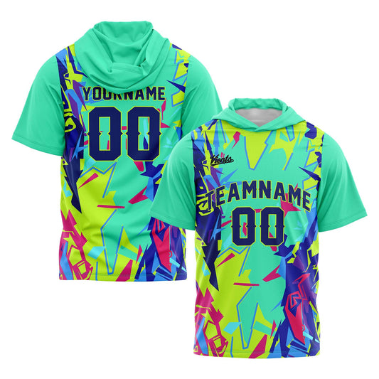 Benutzerdefinierte Hellgrün Kurzarm-Kapuzenpullover für Männer Frauen Hemden mit Kapuzen gedruckt Name Logo