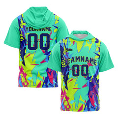 Benutzerdefinierte Hellgrün Kurzarm-Kapuzenpullover für Männer Frauen Hemden mit Kapuzen gedruckt Name Logo