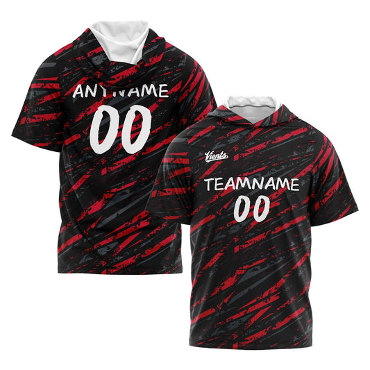 Benutzerdefinierte Schwarz Rot Kurzarm-Kapuzenpullover für Männer Frauen Hemden mit Kapuzen gedruckt Name Logo