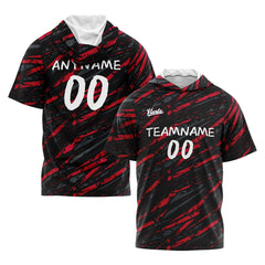 Benutzerdefinierte Schwarz Rot Kurzarm-Kapuzenpullover für Männer Frauen Hemden mit Kapuzen gedruckt Name Logo