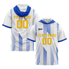 Benutzerdefinierte Weiß Blau Kurzarm-Kapuzenpullover für Männer Frauen Hemden mit Kapuzen gedruckt Name Logo