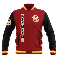 Benutzerdefiniert Schwarz Rot Gelb Wasserdichte Varsity Jacken Personalisiert genäht Name Nummer Logo zu Letterman Jacken