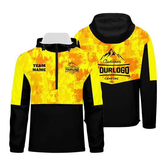 Anpassbare Gelb Camouflage Winddichte Softshell Kapuzenjacke - Vollverschluss, Logo- & Text-Druck