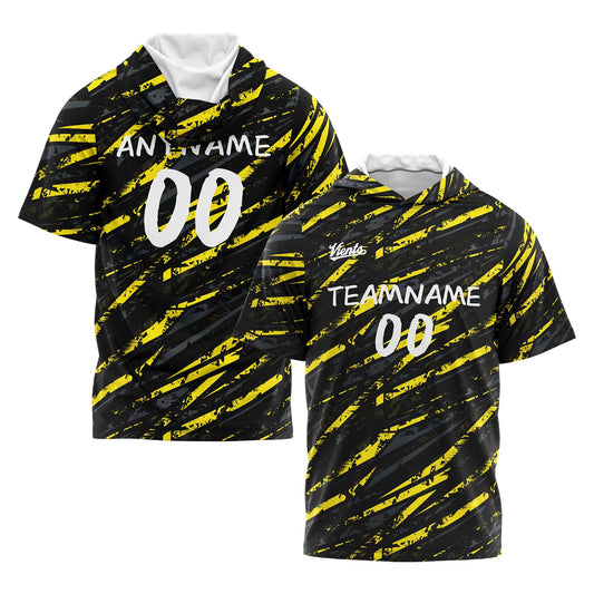 Benutzerdefinierte Schwarz Gelb Kurzarm-Kapuzenpullover für Männer Frauen Hemden mit Kapuzen gedruckt Name Logo