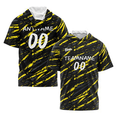 Benutzerdefinierte Schwarz Gelb Kurzarm-Kapuzenpullover für Männer Frauen Hemden mit Kapuzen gedruckt Name Logo