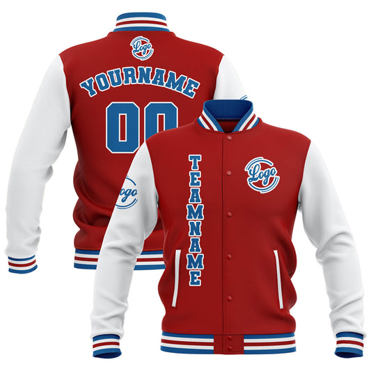 Benutzerdefiniert Rot Weiß Blau Wasserdichte Varsity Jacken Personalisiert genäht Name Nummer Logo zu Letterman Jacken